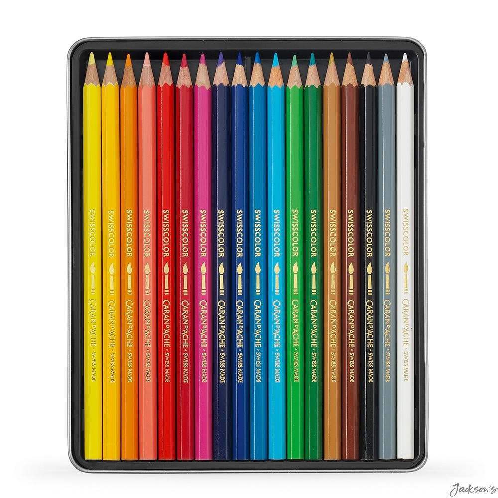 Caran d'Ache Swisscolor Watersoluble Colouring Pencils FSC Cedar 18 Tin Set