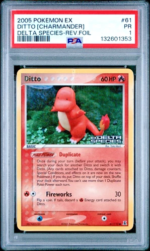 PSA 1 2005 Pokemon EX Delta Species Ditto Charmander STAMPED Reverse Holo 61/113