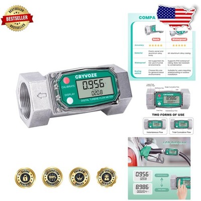 Precise 1.5'' Turbine Flowmeter: 10.5-74 GPM, LCD, GAL/L Units, Durable Build