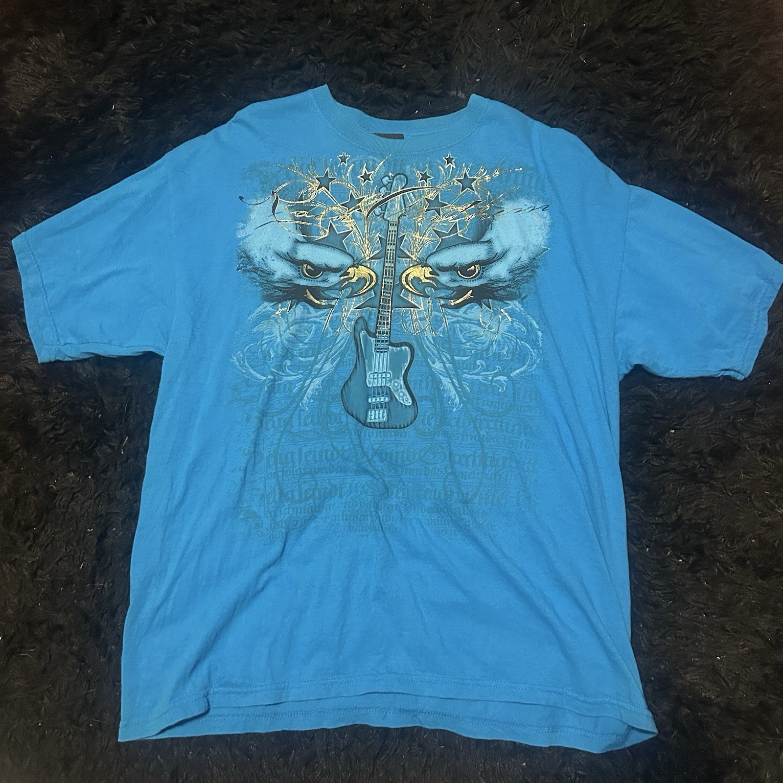 Vintage Y2K Men’s Blue Graphic T-Shirt Short Sleeve Size XL 100% Cotton Tee