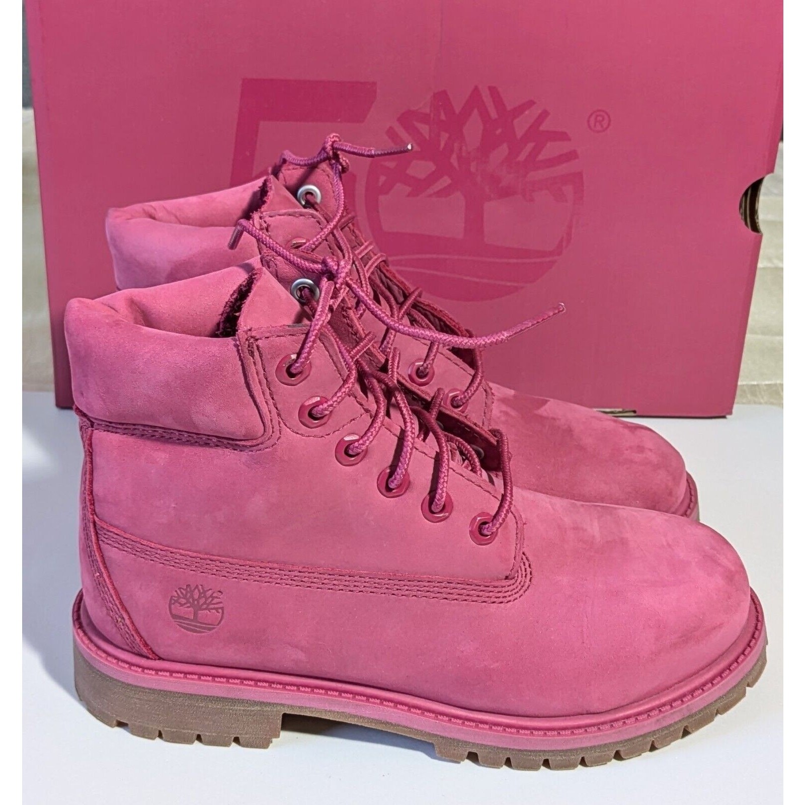 Timberland 50th Anniversary Girls Size 3 Dark Pink Boots - New! image 6