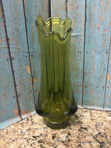 Vintage Viking Green Epic Drape Swung Vase MCM Art Glass ~ 8.4” Pretty - 第 1/6 張圖片