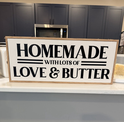 Homemade With Lots of Love & Butter Wood Kitchen Sign, White/Black/Brown