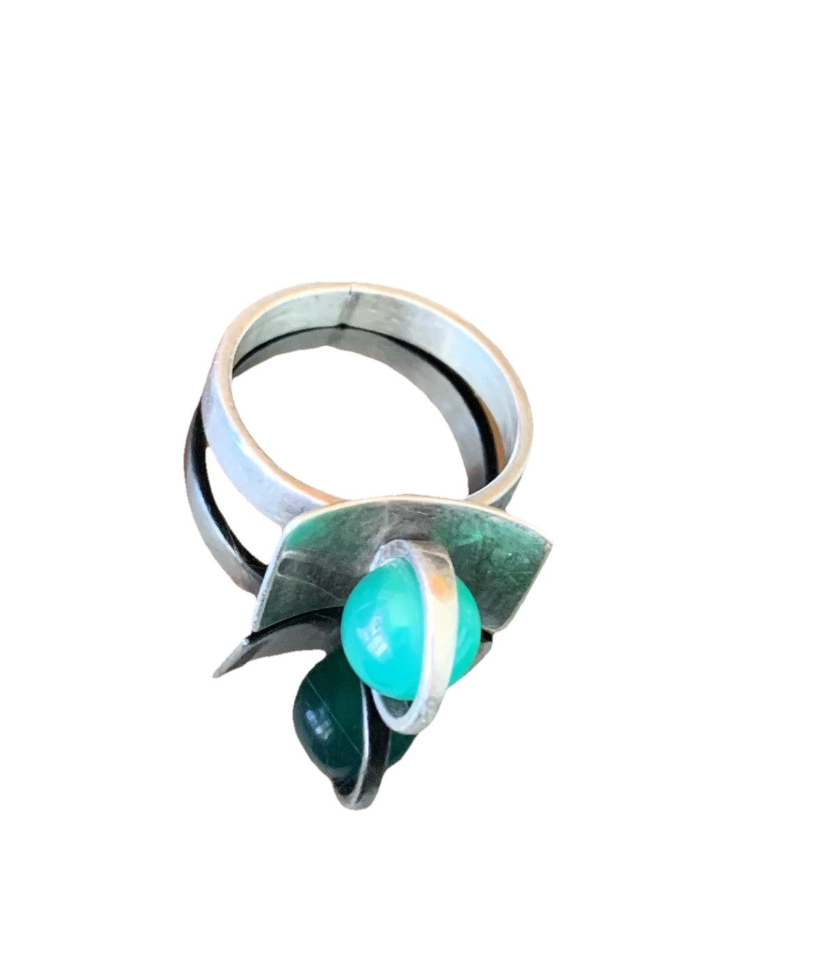 1960's Rare Modernist Poul Warmind Chrysoprase Sterling Silver Ring Denmark #755