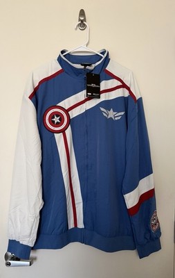 Captain America Marvel Jacket Windbreaker Full Zip Boxlunch Large Blue