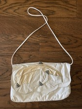 Vintage 1980s Oversized White Leather Clutch Purse Abstract Art Handbag Korea
