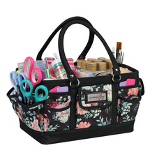 Deluxe Store Tote Organizer Black Floral Craft Bag With Handle Storage Caddy
