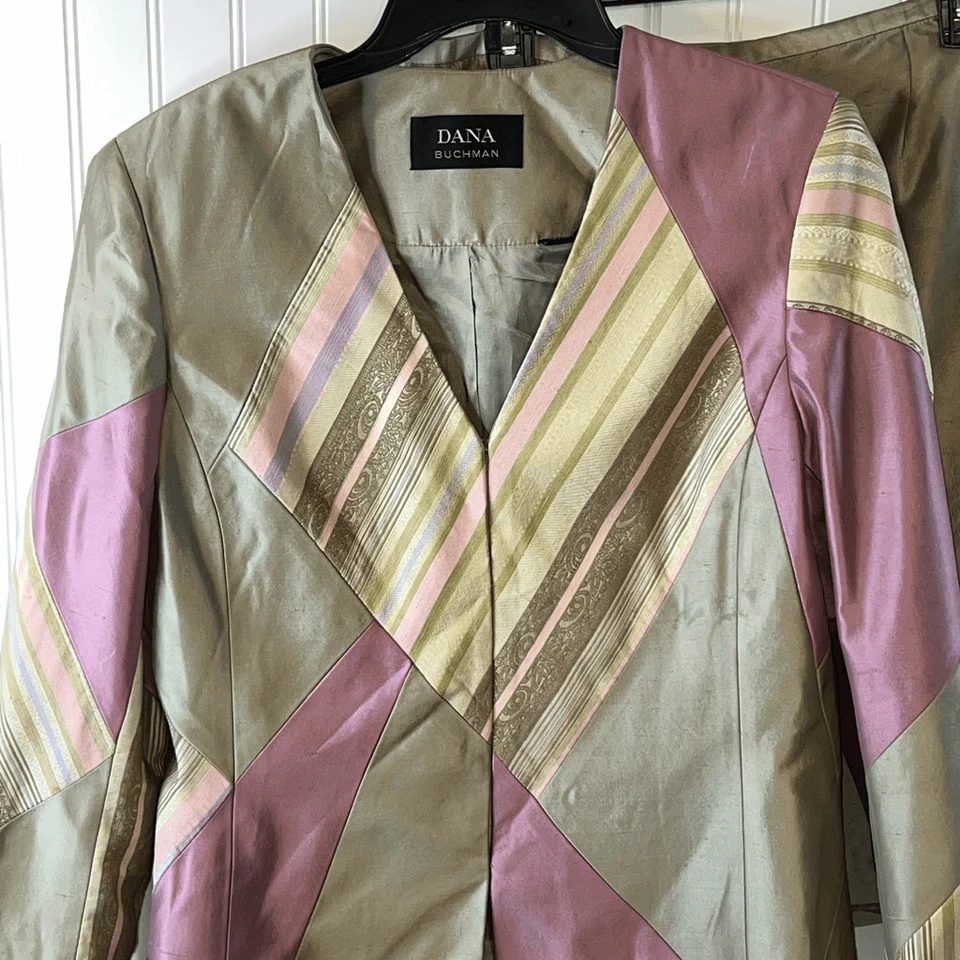Винтажный Dana Buchman шелковая смесь юбка костюм женщин размер 12 желтовато-коричневый многоцветный офис - Изображение 2 из 4
