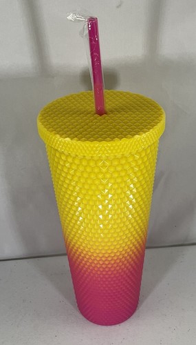 Disney Minnie Mouse Neon Pink And Yellow Drink Tumbler W/ Screw On Top And Straw - Picture 3 of 6