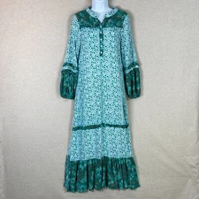 R Vivimos Womens Boho Peasant Maxi Dress Size S Side Slit Tiered Micro Floral