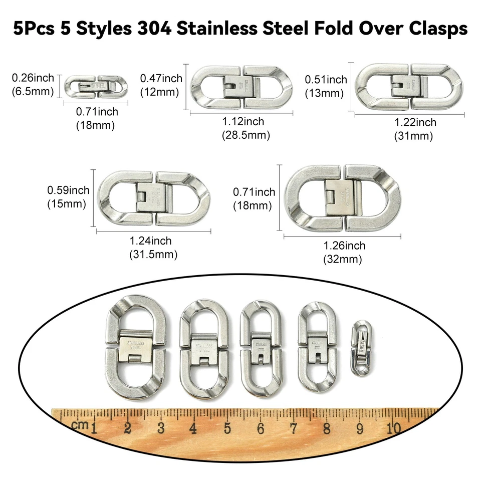 5x Stainless Steel Foldover Clasps Necklace Bracelet Bayonet Clasps for DIY - Image 3 of 4