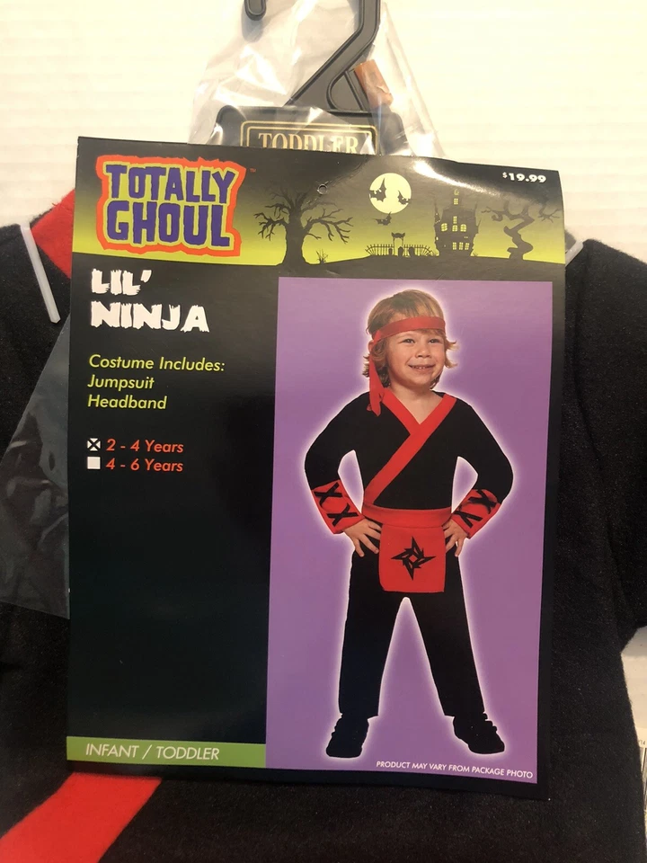 Disfraz Ninja 2-4 Años Halloween Niños Negro y Rojo Ninja Luchador 0M Foto 2 de 4