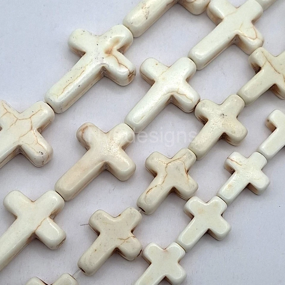 Contas cruzadas brancas turquesa howlite magnesita cruz contas soltas 15" atacado - Imagem 4 de 4