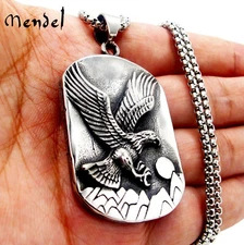 MENDEL Mens Stainless Steel Dog Tag Spiritual Biker Eagle Pendant Necklace Men