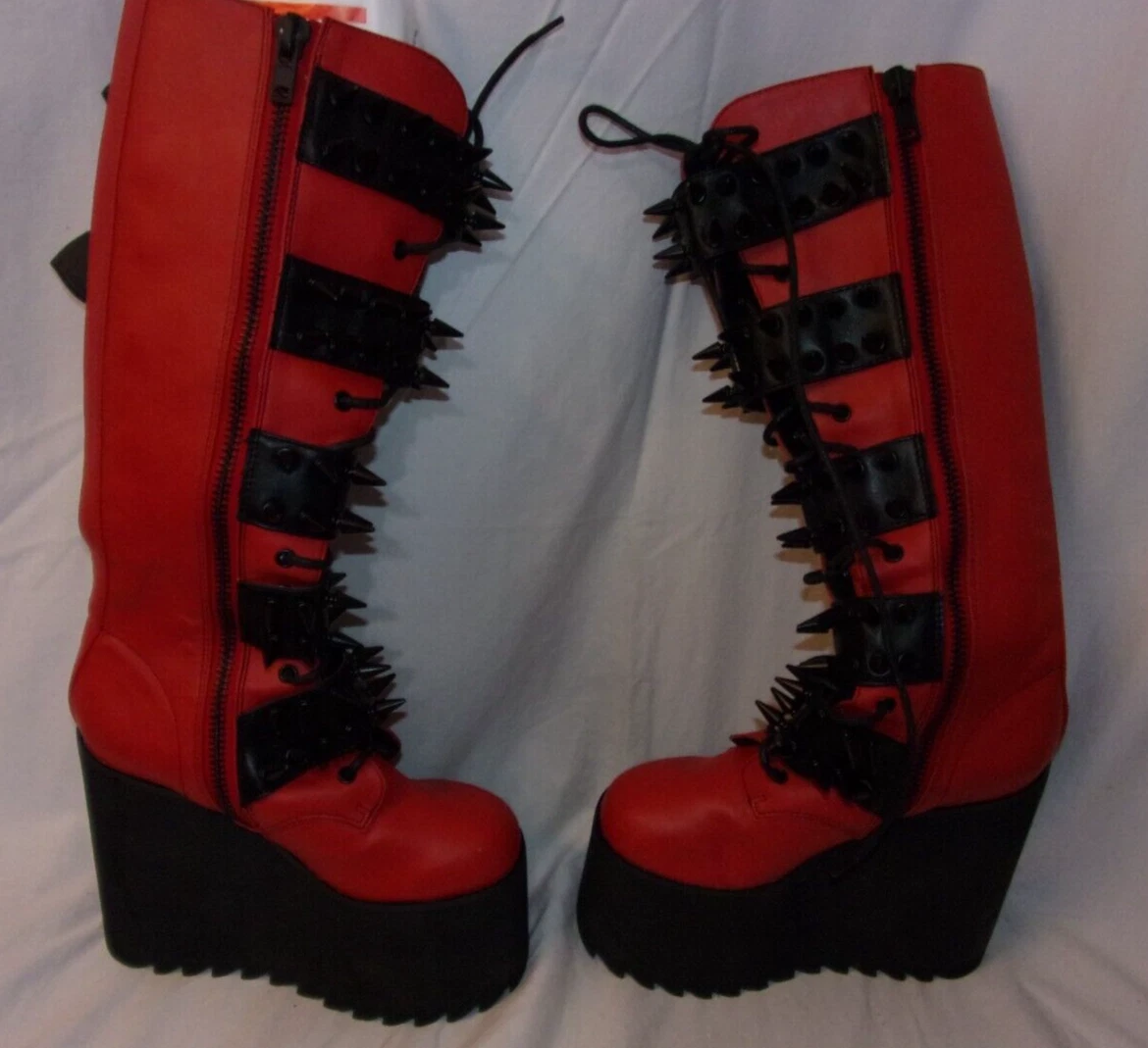 Red platform shop boots
