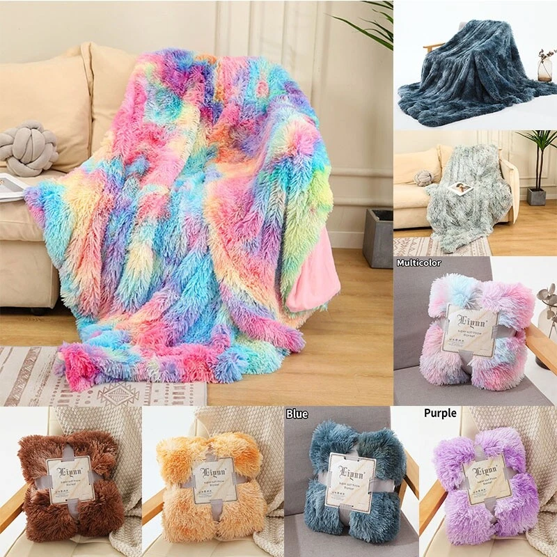 Fusselige Fell Batik Färbung Überwurf Decke Sofa Bett Shaggy Plüsch Warm - Bild 2 von 4