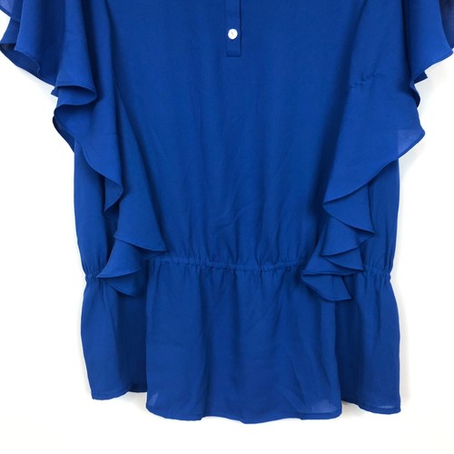 Chico's Women's Peplum Top Flutter Sleeve Scoop Neck Solid Blue Size 0/Small - Picture 3 of 5