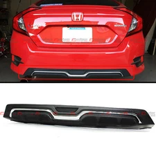 For 2016-21 Honda Civic X Sedan Carbon-Look Texture Chrome Rear Bumper Diffuser