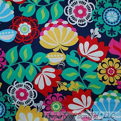 BonEful Fabric BTY 2 Yards Cotton Quilt Blue Pink Green Red Yellow Flower Hippie 