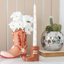 Brown Cowboy Boot Candle Holder with Taper Candle – Western Home Décor