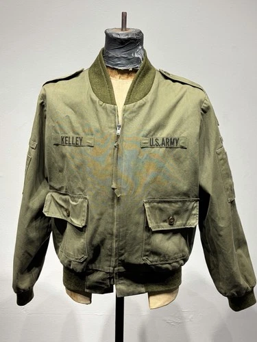 Vintage US Army Flight Jacket Olive Green Orange Lining Name Tape Patch M L video thumbnail