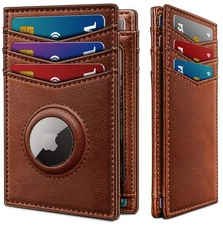miyozi Airtag Slim Leather Wallet for Men - 12-Card Capacity, Magnetic Closur...
