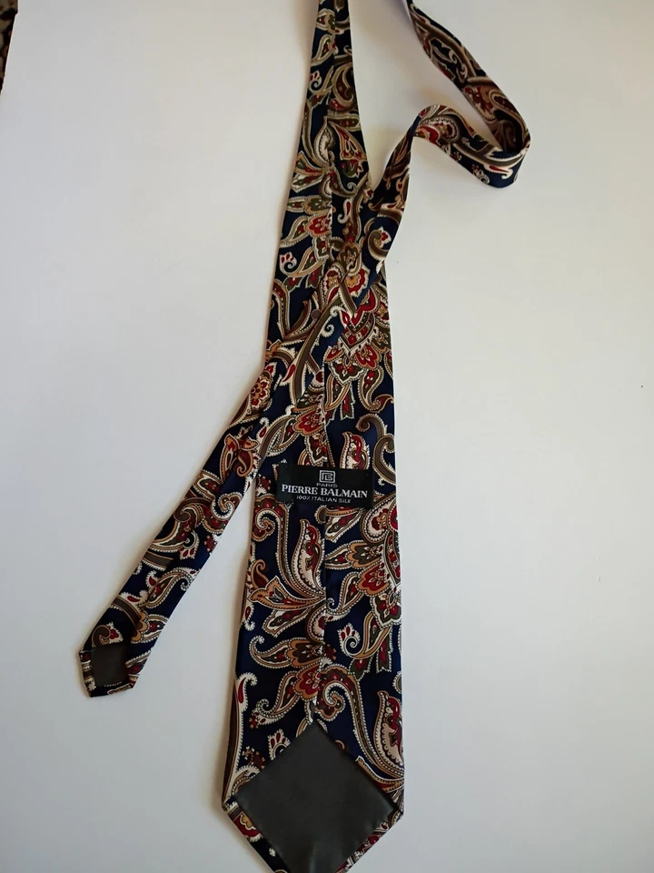 Corbata Pierre Balmain Para Hombre Corbata Italiana Seda Marrón Diseño Único Paisley Arte Foto 4 de 4