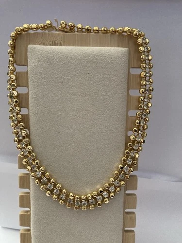 Vintage Gold Tone Choker W/ Rhinestones Statement Necklace  Costume Jewelry