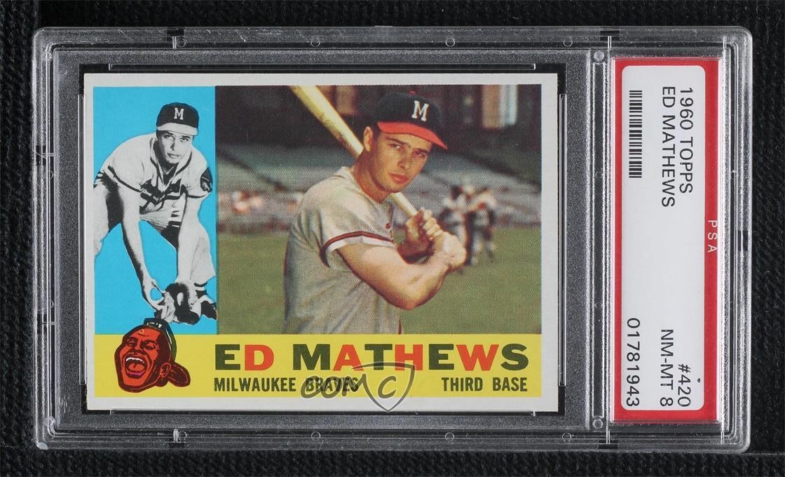 1960 Topps Eddie Mathews (White Back) #420 PSA 8 HOF h8b
