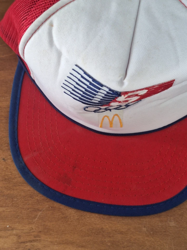 Vintage McDonalds Trucker Hat USA 1984 LOS ANGELES OLYMPICS RED White Blue - Image 2 of 4