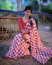 Polka Print Bollywood Georgette Saree Red, White