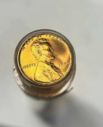 1950 RED SUPREB GEM BU +LINCOLN CENT ROLL / 50 COINS