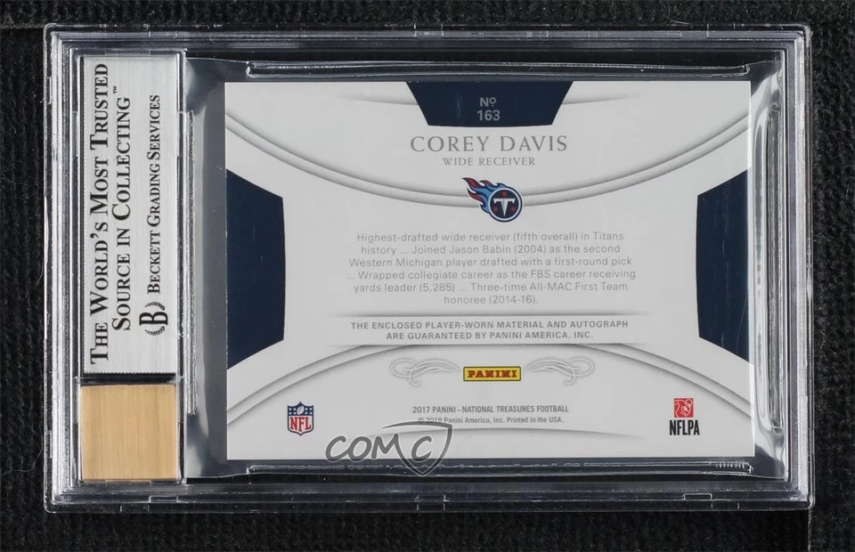 2017 National Treasures /84 Corey Davis #163 BGS 9 MINT RPA Rookie Patch Auto RC - Image 2 of 2