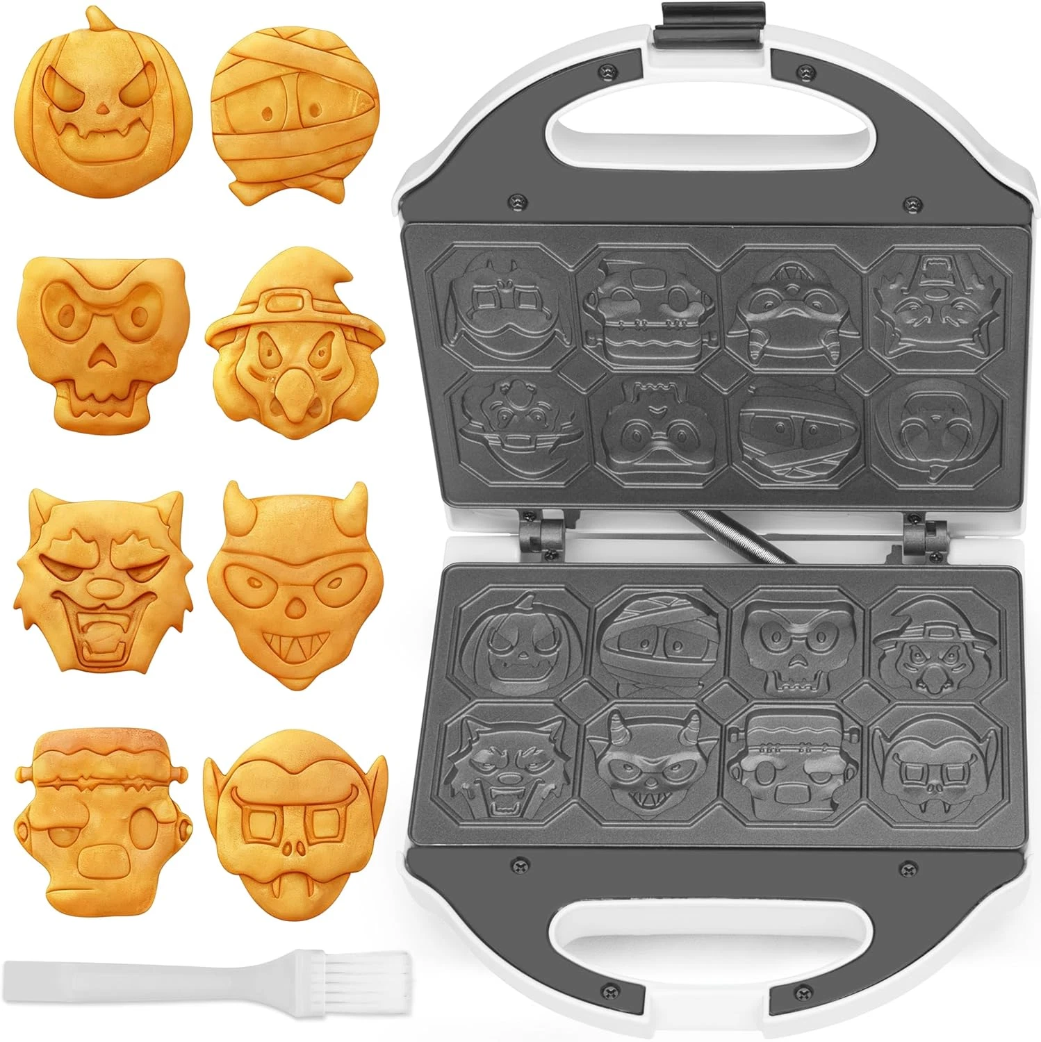 Spooky Mini Waffle Maker 8 Fun Character Shapes Electric White
