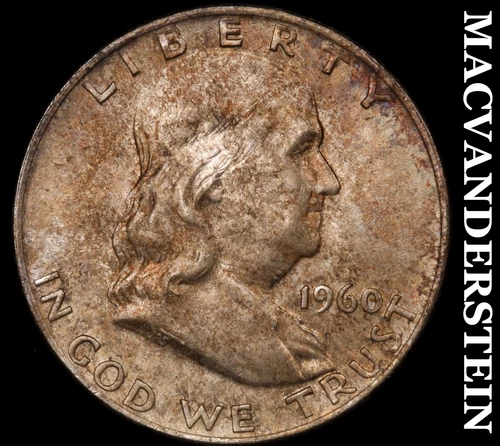 1960-D Franklin Half Dollar-End Roll Toned Ch G BU ++++ No Reserve #i1204