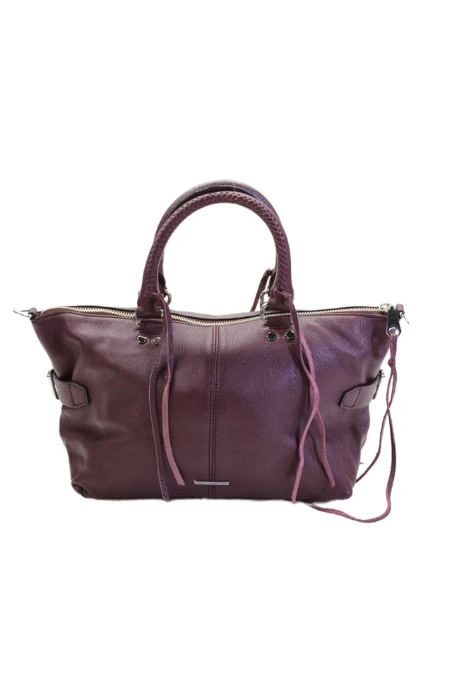 Rebecca Minkoff Womens Leather Whipstitch Handle Satchel Shoulder Handbag Purple - Image 3 of 4