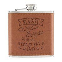 Beware Crazy Bat Lady 170Ml Pu-Leder Flachmann Hellbraun Halloween Mum Lustig
