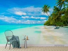 3D Beach Sea Palm Tree Self-adhesive Removeable Wallpaper Wall Mural Sticker 286