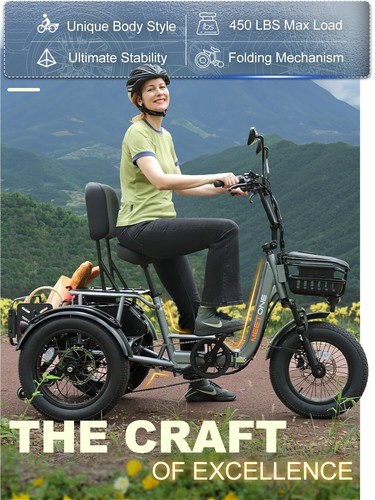 Breeze/Pro Folding Electric Tricycle for Adults 1000W 20MPH 48V15/20AH 80/100mi - Picture 5 of 19