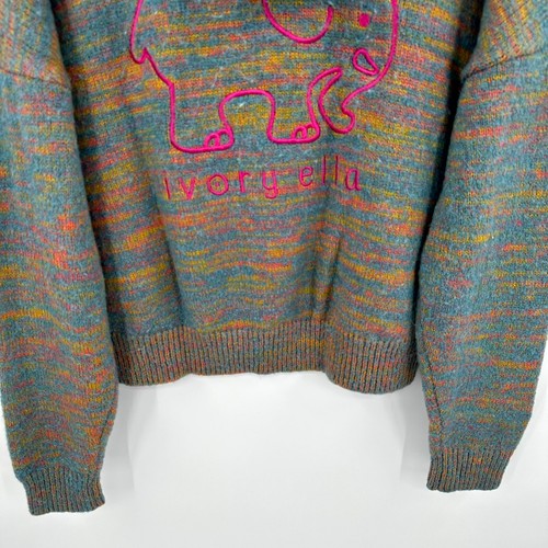 Ivory Ella Sweater Womens Large Multi Embroidered Drop Shoulder Hooded Pullover - Picture 7 of 10