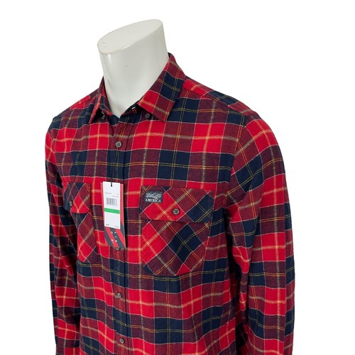 Perry Ellis America Mens Large Haute Red Buffalo Plaid Cotton Flannel Shirt - Picture 4 of 12