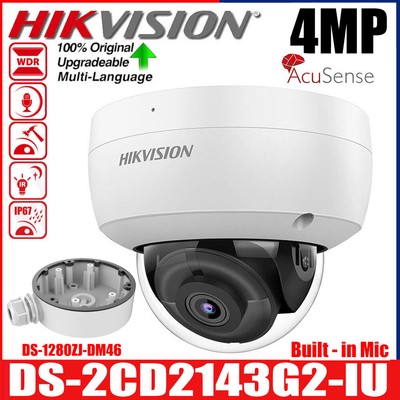 Hikvision DS-2CD2143G2-IU 4MP POE IR AcuSense Dome IP Kamera mit DS-1280ZJ-DM46