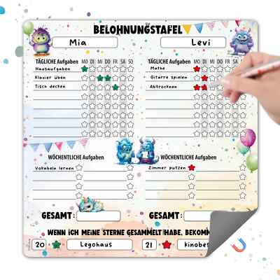 Belohnungstafel 2 Kinder Routine Planer magnetisch Monster Whiteboard Stift