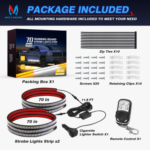 Emergency Strobe Lights Strip 2 PCS 70 Inch LED Running Board Lights Bar Hazard - Picture 5 of 23