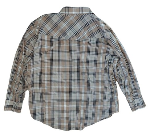 Ely Cattleman Men's Pearl Snap Up Plaid Western Shirt Long Sleeve XXL 2XL Brown - Picture 3 of 6