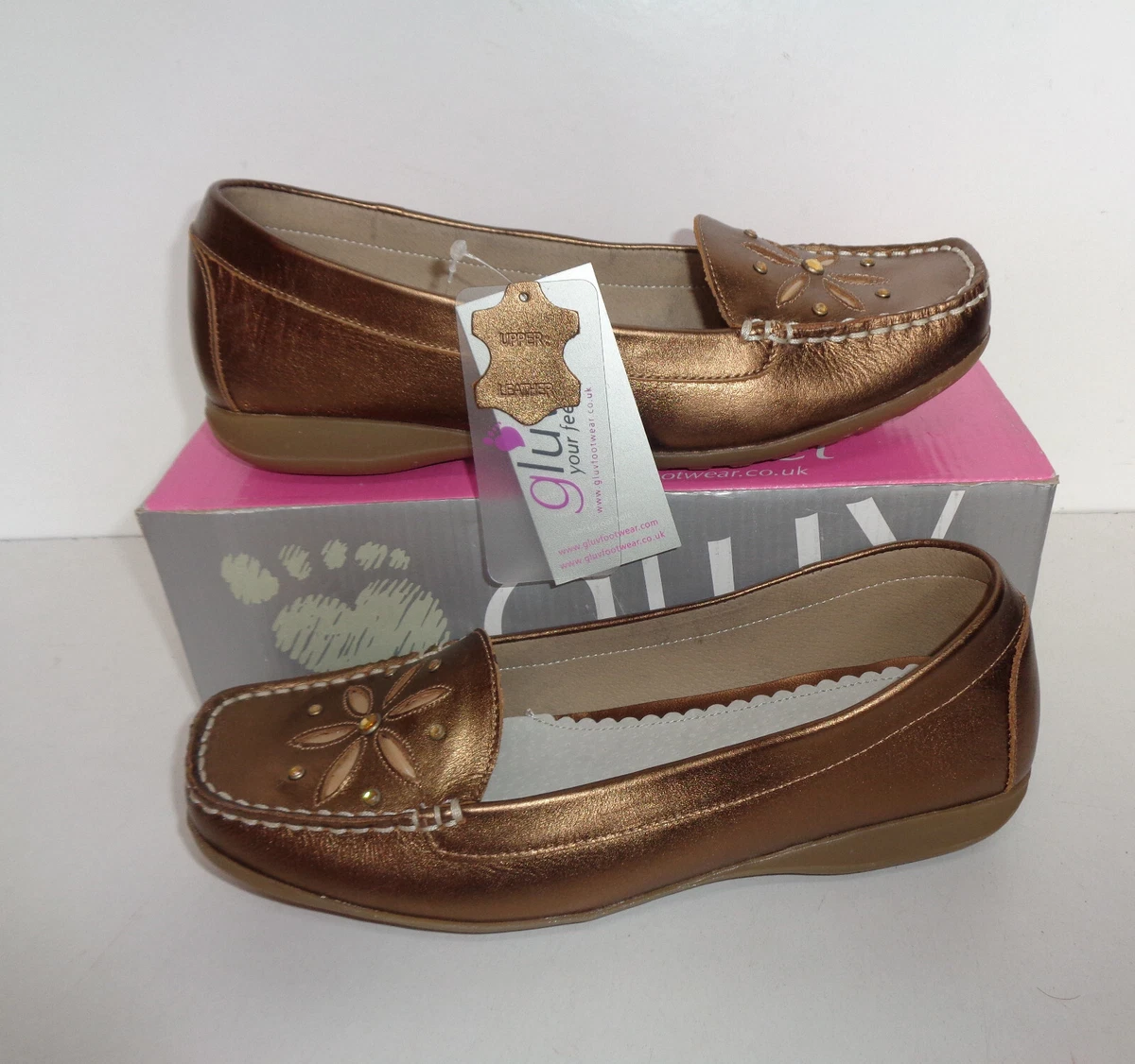 Gluv Ladies Bronze Leather Flat Wedge Womens Shoes Loafers New RRP 50 UK Size 5