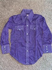 VTG 60S NEW YOUTH BOYS 8 PURPLE STRIPE WESTERN COWBOY BUTTON SNAP PALAMINO SHIRT