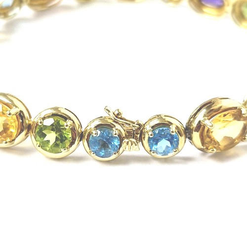 9ct Gold Gemstone Bracelet Amethyst Citrine Garnet Peridot Topaz 7.5 Inch 16.5g - Picture 22 of 23