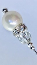 Ladies wedding Hats, Hat Pins, Art Deco Crystal & Glass Pearl 5'long Stick Pin