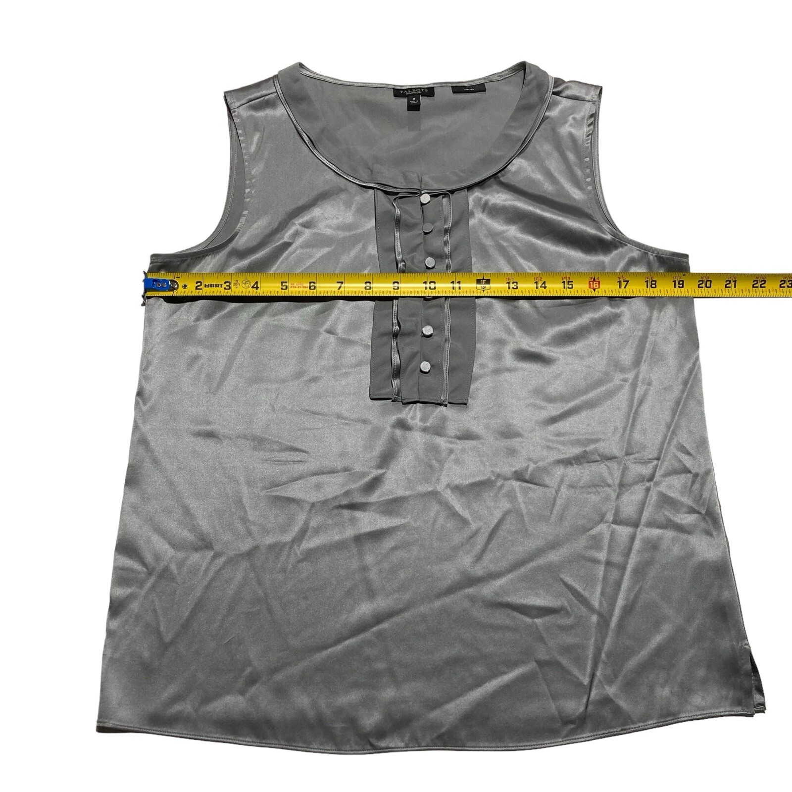 Talbots Solid Gray Silk Henley Neck Sleeveless St… - image 5